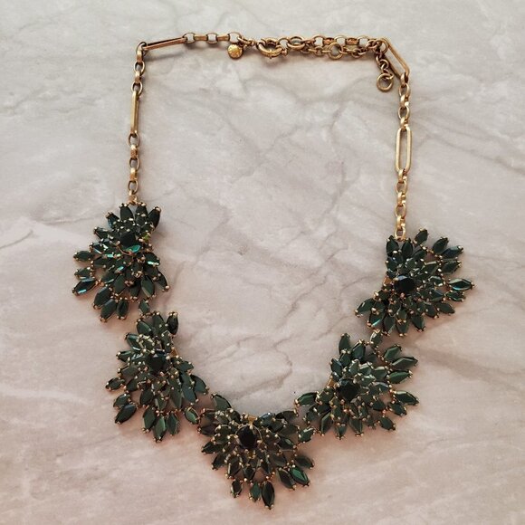 J. Crew Jewelry - 🎄 J.Crew Emerald Stacked Cluster Fan Rhinestone Crystal Statement Necklace 🎄